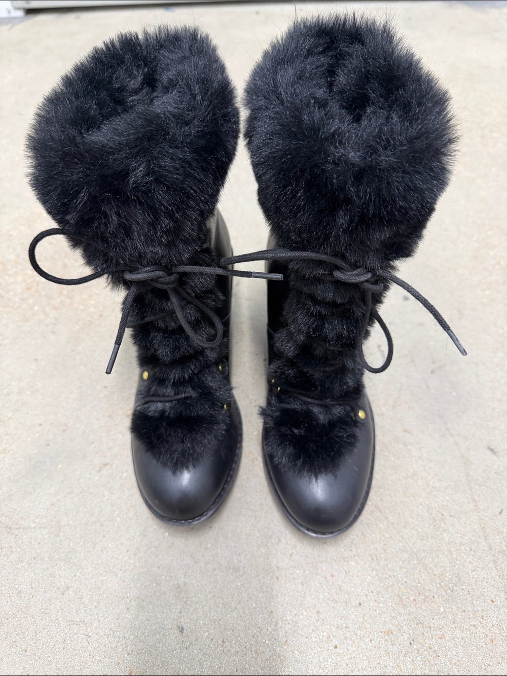 Polo by Ralph Lauren Black Faux Fur Lace-Up Heeled Boots